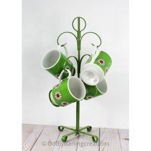 Vintage Footed Coffee Cups 4 STAR FIRE Daisies 1960s Retro Charm‎ + Metal Stand